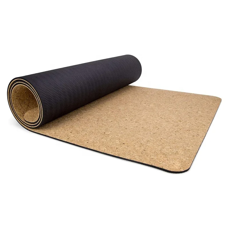 

wholesale premium non slip black yoga mats fitness tpe eco friendly custom logo cork top yogamatt with strap