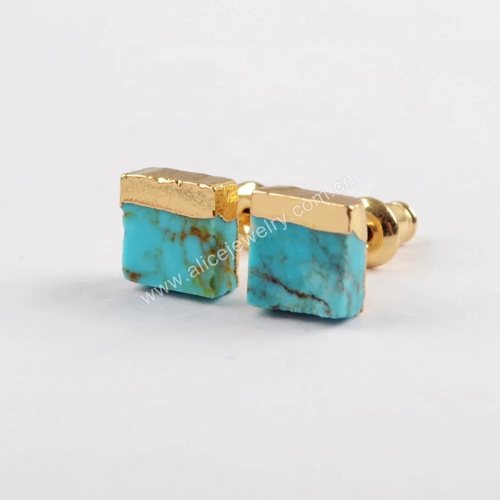 

G1647 New Arrivals Earrings Square Turquoise Stone Stud Earings for Women 2020, Green gold