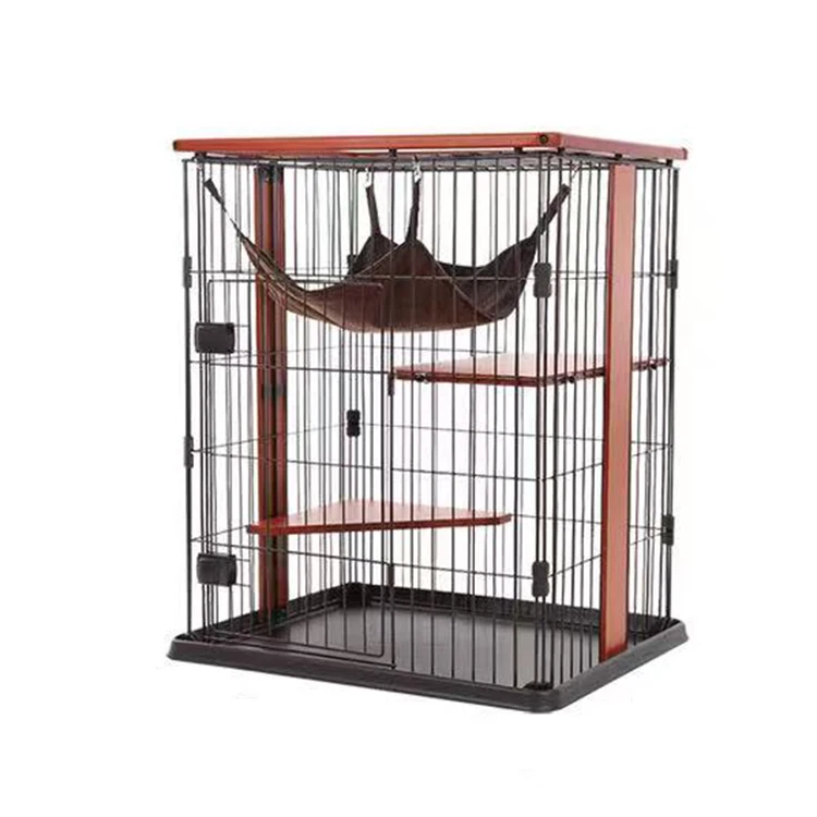 

Wholesale Preferential multi-Story Home Pet cage Metal wooden pet cage Cat Villa House Cage