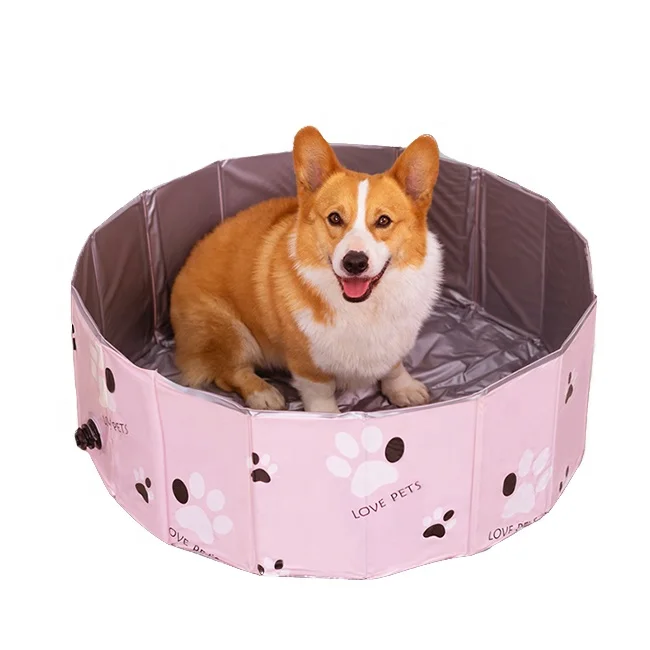 

PVC foldable dog pool swimming playing bathing tub outdoor pet swimming pool for dogs, Blue, pink