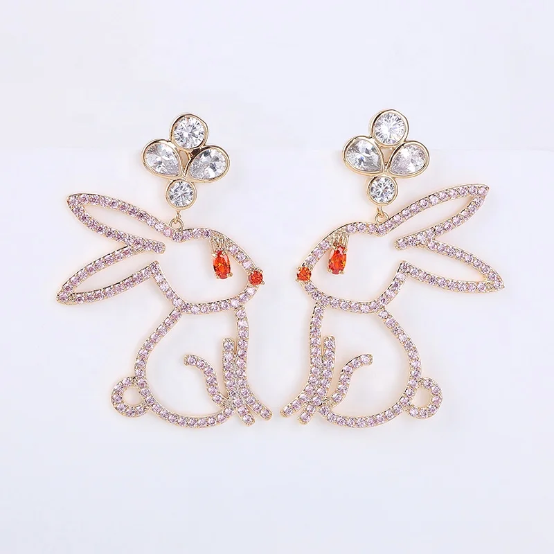 

ute Animal Rabbit Drop Earrings Luxury Zirconia Paved Sweet Style Women Pendant Earrings XIUMEIYIZU Fashion Brass Jewelry Hot