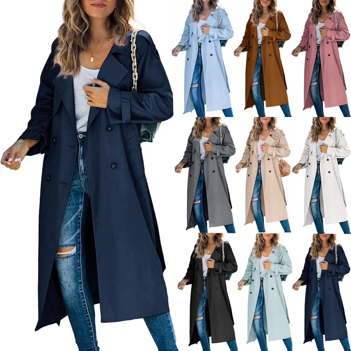 

Fashion Spring Fall Stacked Sleeve Midi Women'S Trench Coats Long For Ladies Women