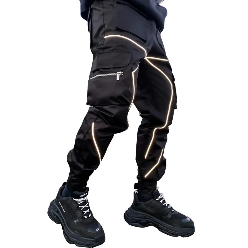 

2022 new OEM logo fitness trousers reflective strips beam running training sports casual pants men