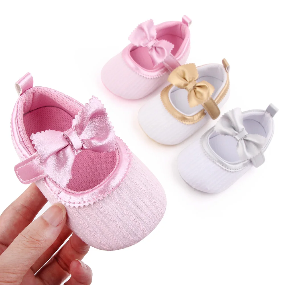 

Wholesale baby princess shoes bow-knot soft sole baby shoes casual kids toddler prewalker shoes, Pink/gold/grey