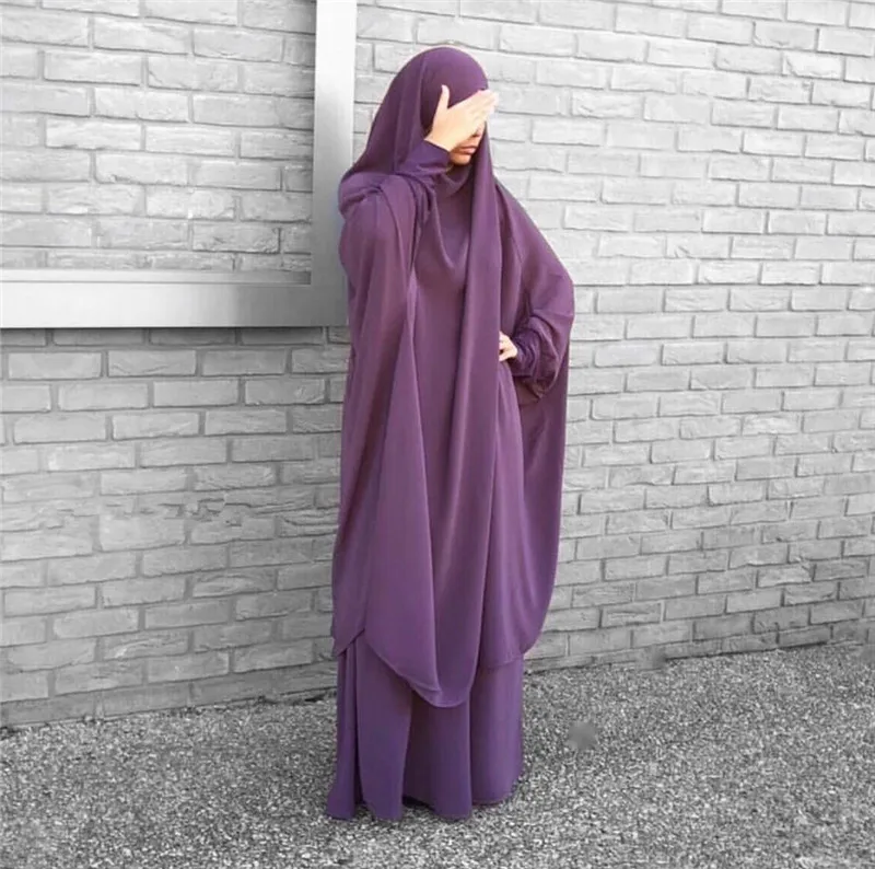

2021 Muslim Ramadan Abaya suit with hijab Islamic clothing Dubai abaya overhead long abaya with hijab, 9 color