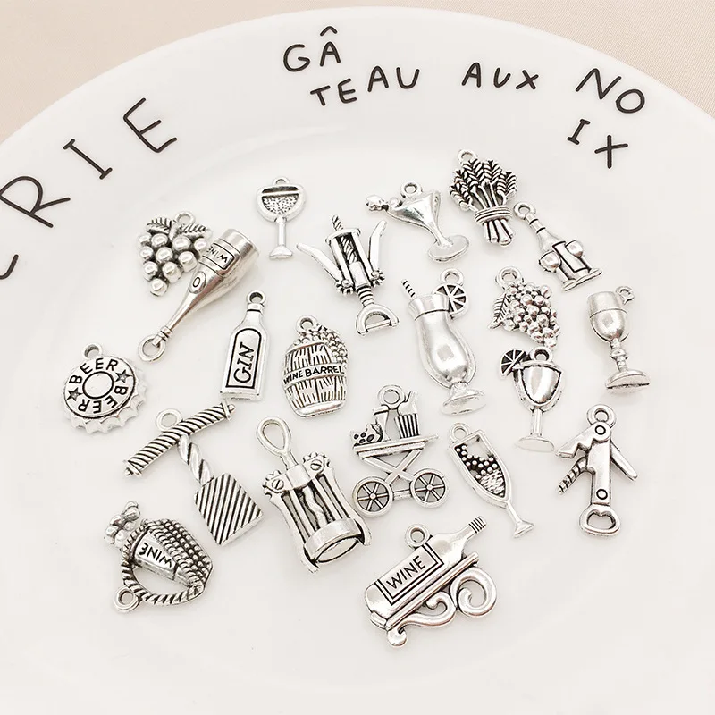 

63 Mixed Creative silver wine bottle opener Grape alloy charms for jewelry making finding