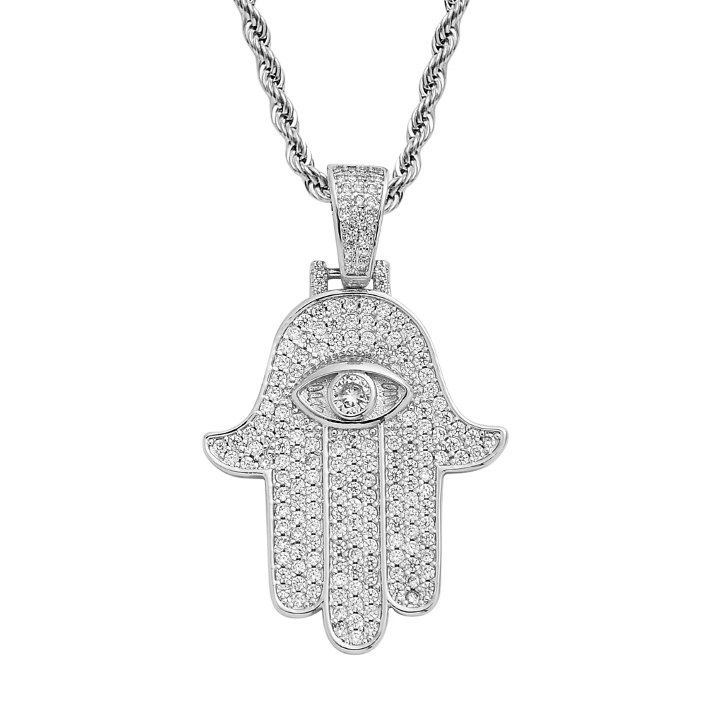 

2021 Best Selling Wholesale Fatima Hand Pendant Hip Hop Retro Eye Men Necklace