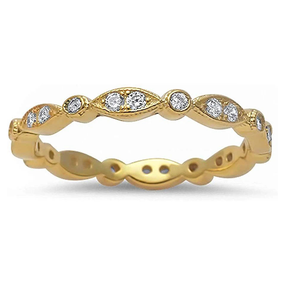 

Diamond Round Cubic Zirconia Gold Eternity Ring Stacking Infinity Wedding Band 925 Sterling Silver Sizes 3 Colors Available