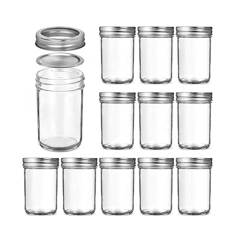 

8 ounce round Wide Mouth airtight glass mason jar with split tops lid for canning honey food storage, Clear