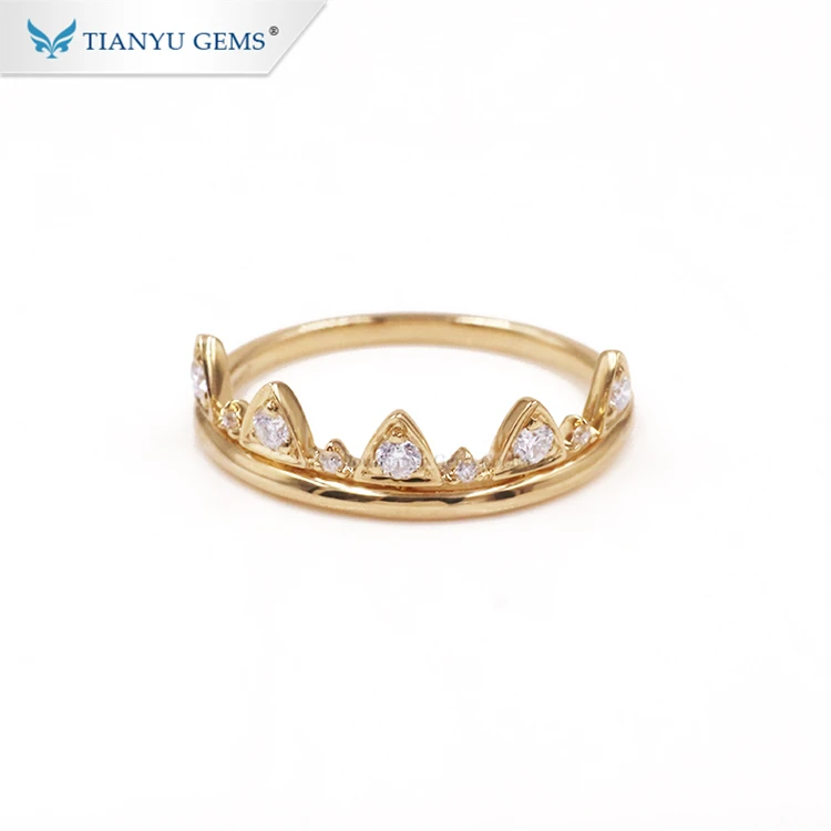 

Tianyu gems customized pure gold crown shape moissanite diamond yellow gold color ring