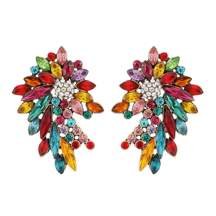 

New Multi Color Creative Design Fashion High Quality Crystal Female Earrings Trendy Flower Earrings for Women, Platinum/gold plated