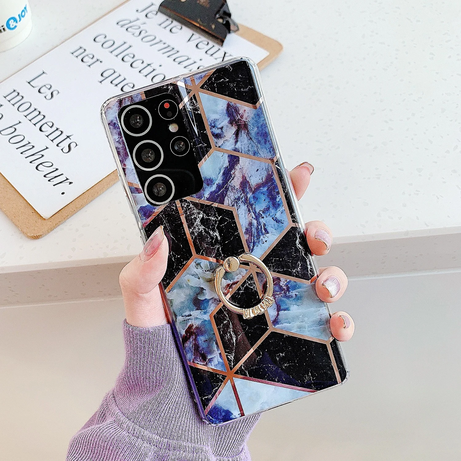 

Ring Holder TPU Phone Case Custom IMD Marble Mobile Cover For Samsung iPhone Xiaomi