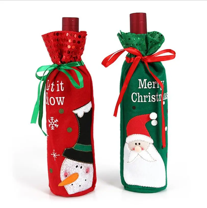 

Christmas decorations bottle cover Santa snowman wine bag gift bag 12*30cm 20g free shipping, Colorful