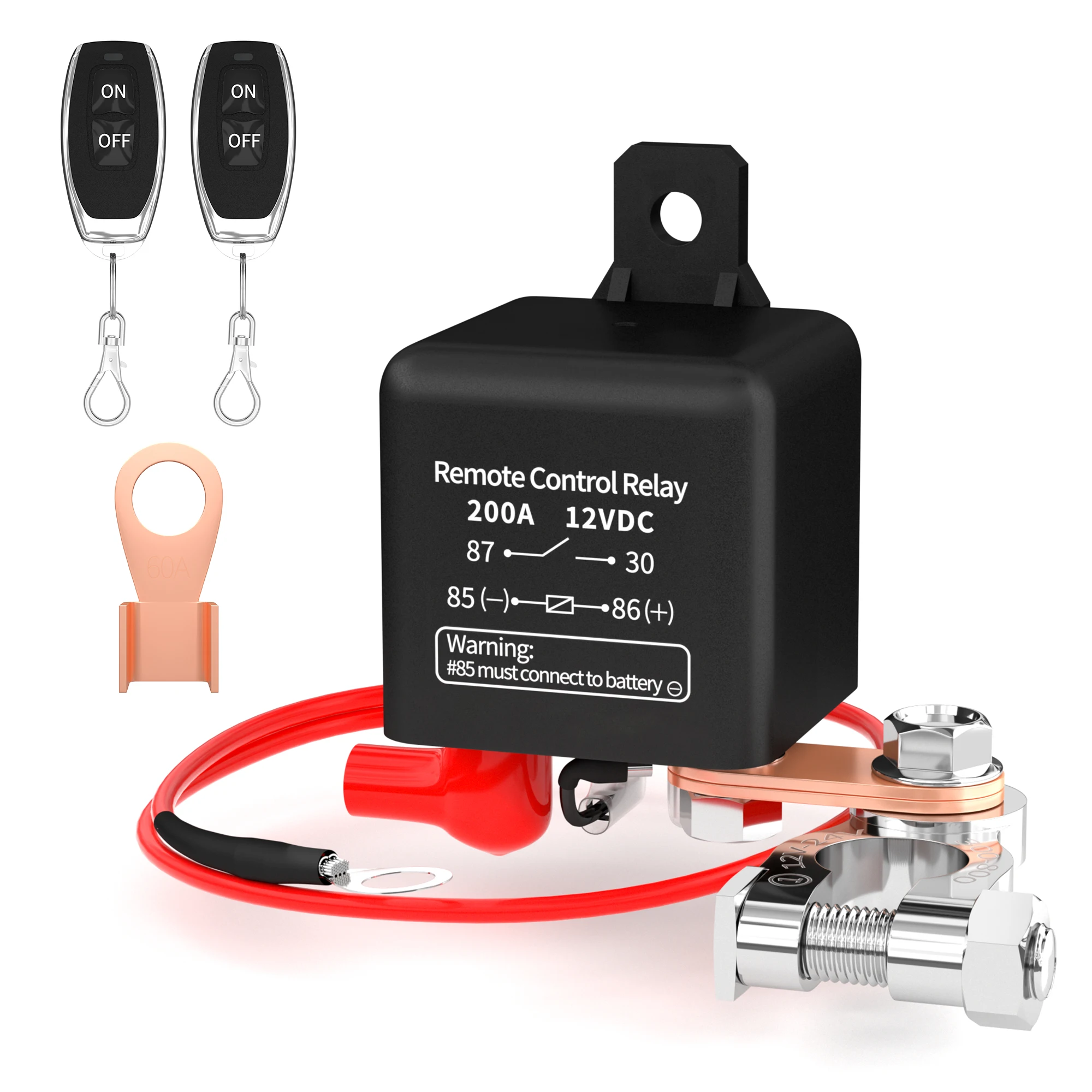 

Remote Battery Disconnect Switch 12V Wireless Relay 200A Control Remote Switch Wireless with Two Remote Relay Fob for Truck Boat