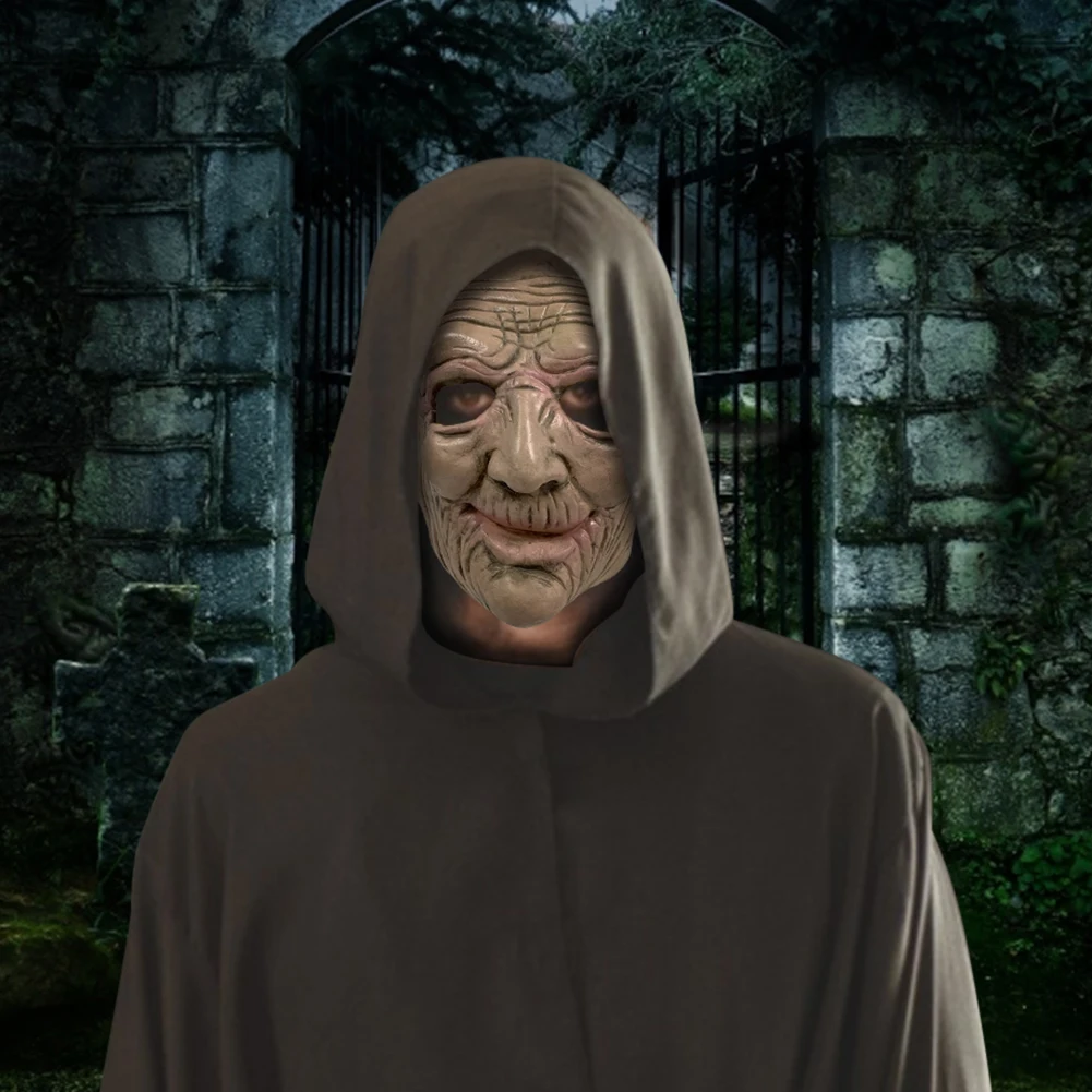 万圣节面罩乳胶恐怖老人头饰盾