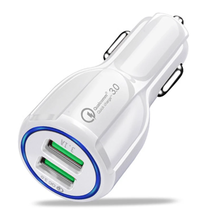 

Hot Selling Factory Dual-USB Quick Charge Car Charger With Led, Black white