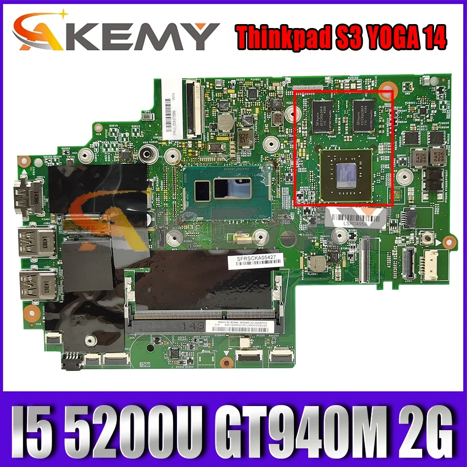 

Akemy For Thinkpad S3 YOGA 14 13323-2 448.01127.0021 Laptop Motherboard 00UP311 CPU I5 5200U GT940M 2G 100% Test Work