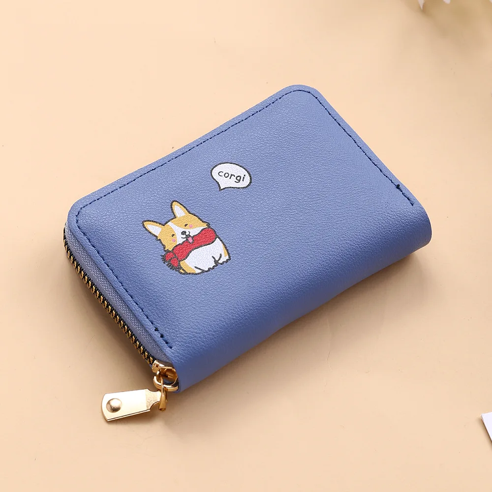 

Promotional Cartoon Cute Corgi Dog Coin Purse PU Leather Zipper Mini Driver's License Card Case Wallet, Red