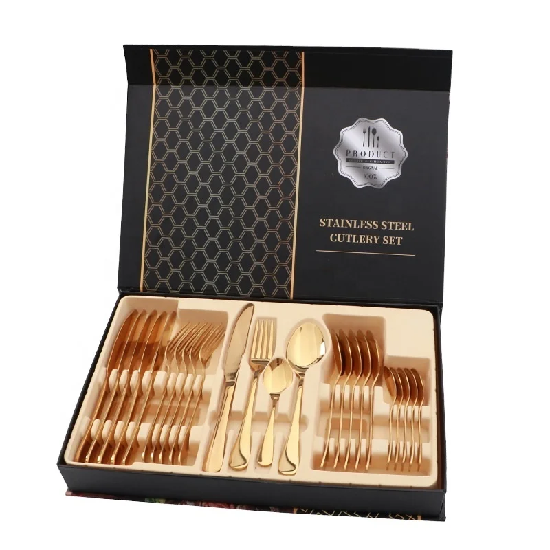 

Knife Spoon Fork Set Gold Cutlery 24PCS Stainless Steel Flatware sets Cutery Set, Sliver,black,rose gold,gold,colorful