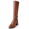 Cheap Large size 48 Women Knee High Boots Square High Heel Calf High Bootie Ankle Double Buckle Dress Long Boots