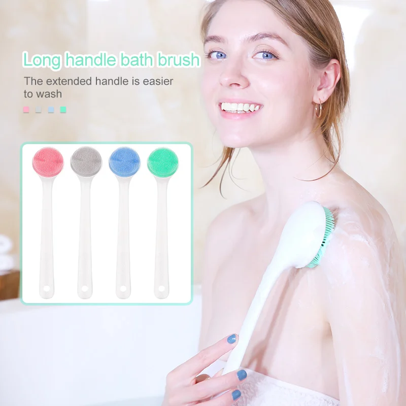 

Cheap Wholesale Silicone Bath Brush Baby Shower Back Body Scrubber Long Handle Bath Brush, Light pink, pastel blue, mint green, light gray