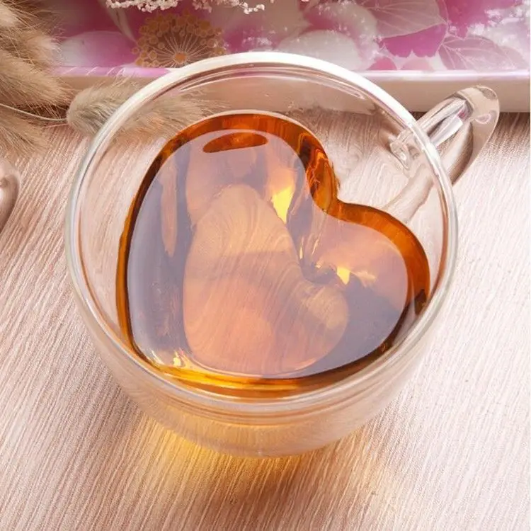 

Creative 180 240ml Clear Glasses Coffee Mug Gift Tea Beer Transparent Love Cup Heart Shaped Double Wall Glass Mug