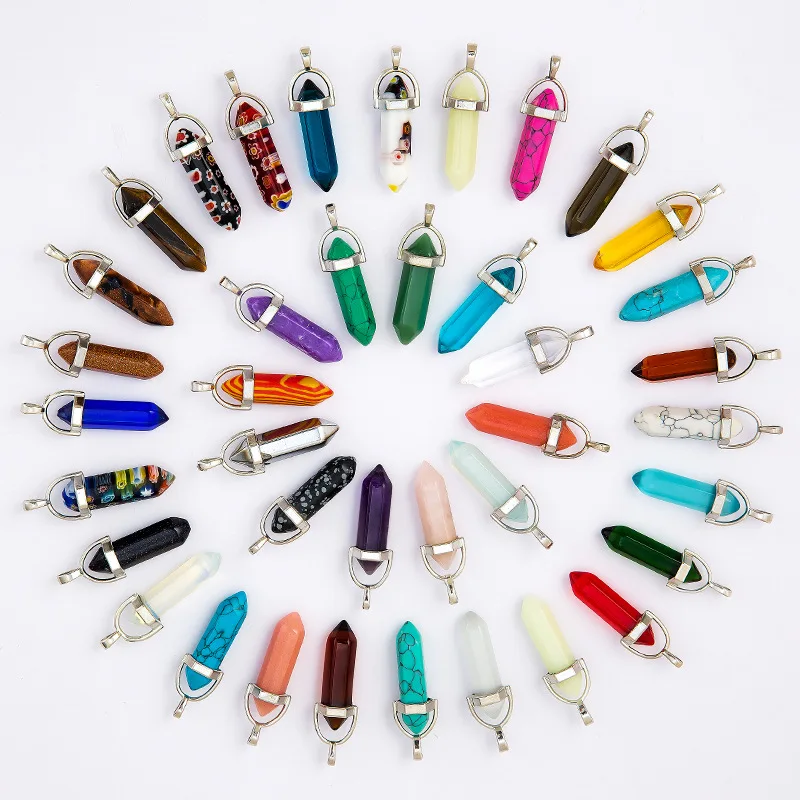 

Fashion jewellery pendant colorful Chakra charms Crystals stone Bullet Shape Stone Pendant Necklace Jewelry Making