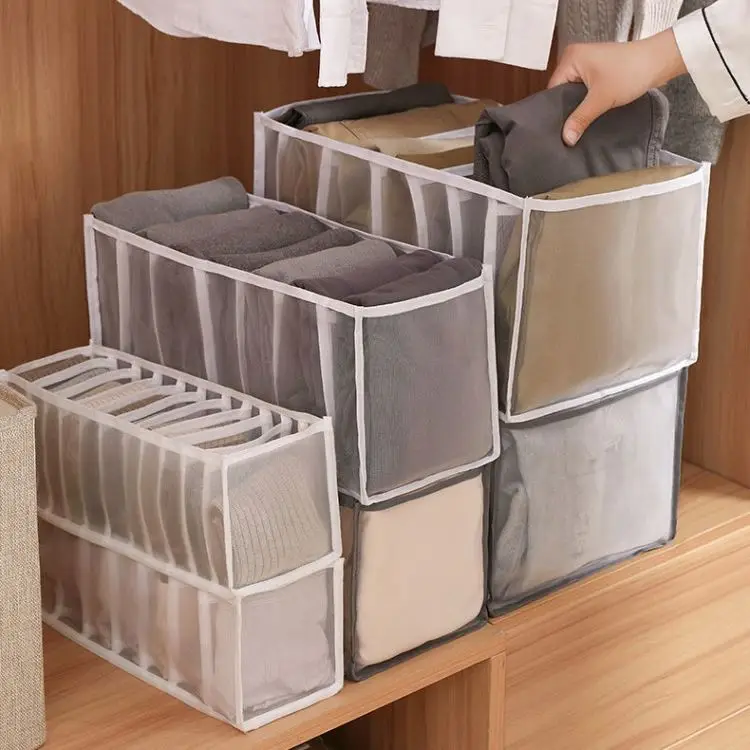 

Jeans Compartment Storage Box Closet Clothes Drawer Mesh Separation Box Stacking Pants Drawer Divider Can Washed Home Organizer, Pink black grey or customized