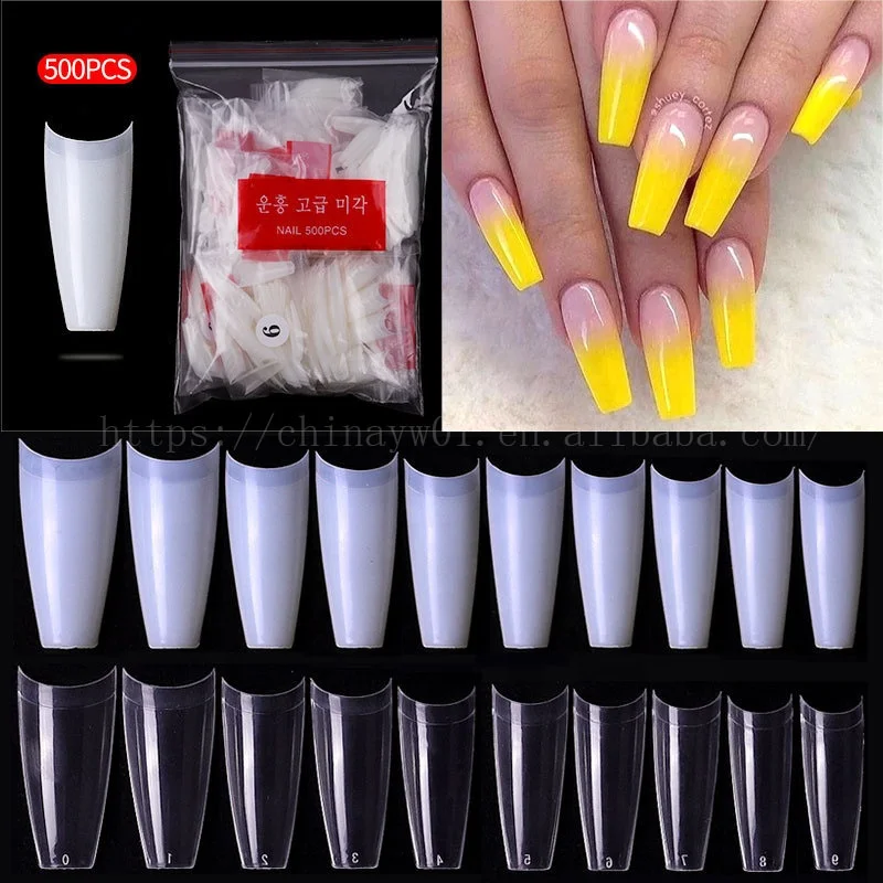 

500pcs Artificial False Nails Acrylic Half Tips Clear Gel Manicure Tip French Ballerina False Nail Tips, Picture