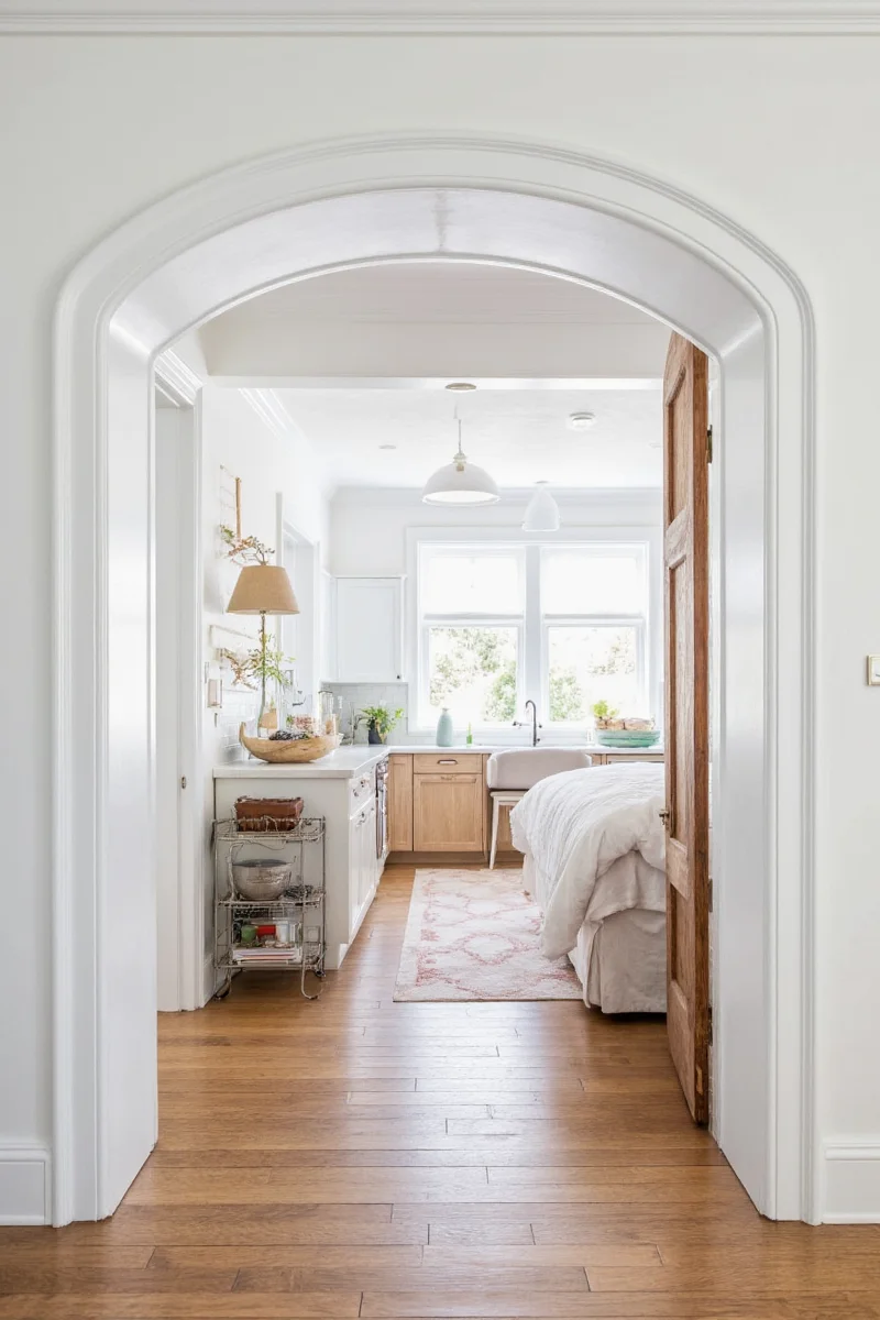 Arched doorway leading into a brightly decorated playroom