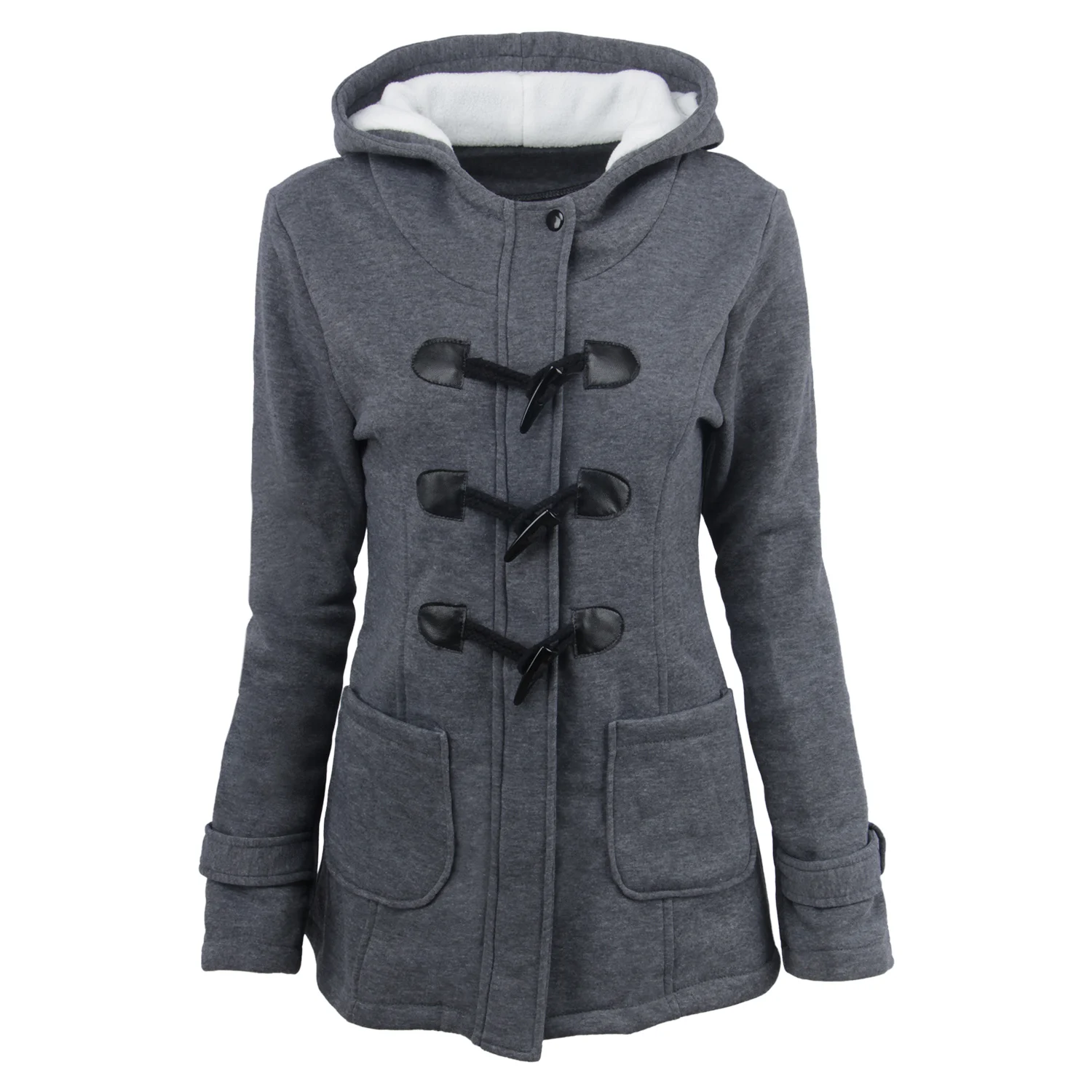 

Women Horn Buttons Winter Coat Hood Duffle Classic Coat, 6 colors