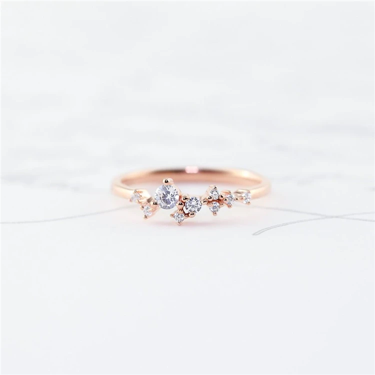

Delicate unique diamond layering ring 925 sterling silver gemstone cluster stackable ring for women, Silver/gold/rose gold