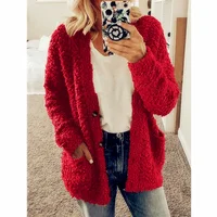 

Warm Fashion Plus Size Coats Pocket Large Self Lovered Buttons Faux Fur Jacket Women