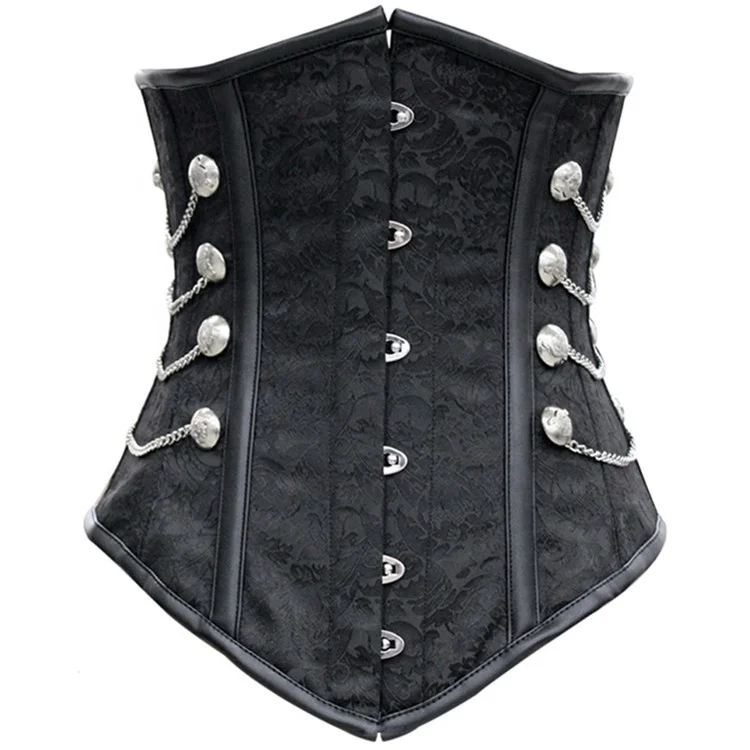 

Gothic Corset Bustier Seamless Comfortable Classic Girdle Cotton Belly Tucking Black Leather Corset Top, Black, can be customerized