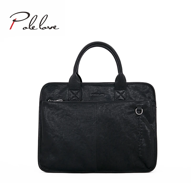 

Natural high-quality first layer cowhide men handbags old style retro woven belt briefcase, Black
