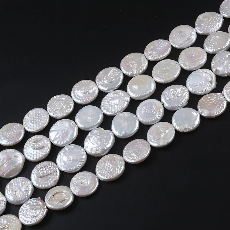 

20mm White Natural Loose Beads Freshwater Coin Pearl Strand, White(customized)