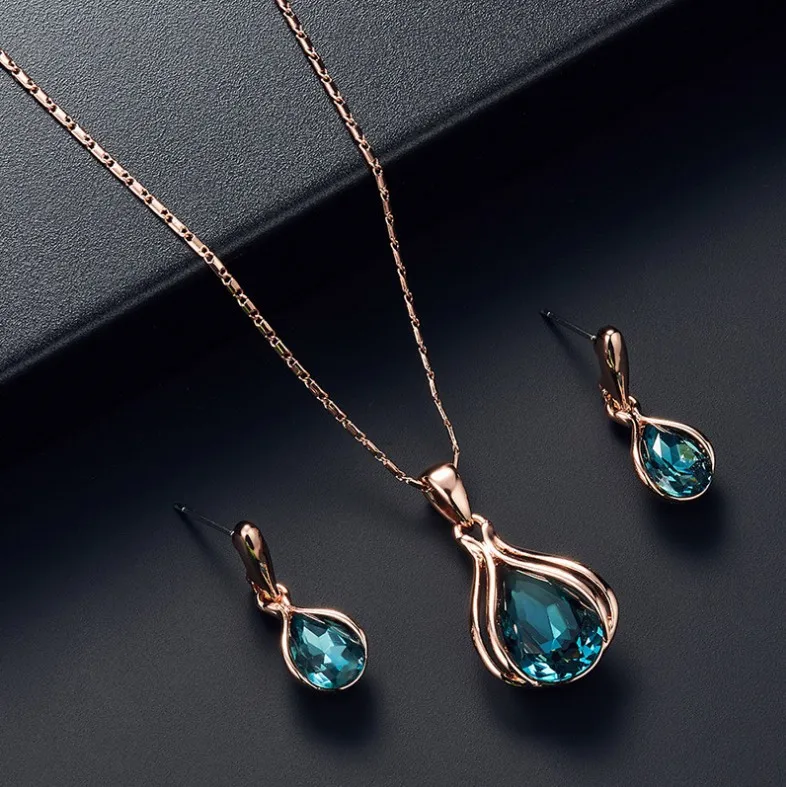 

European and American new accessories wish popular eBay Amazon Crystal drop necklace earrings set, Picture
