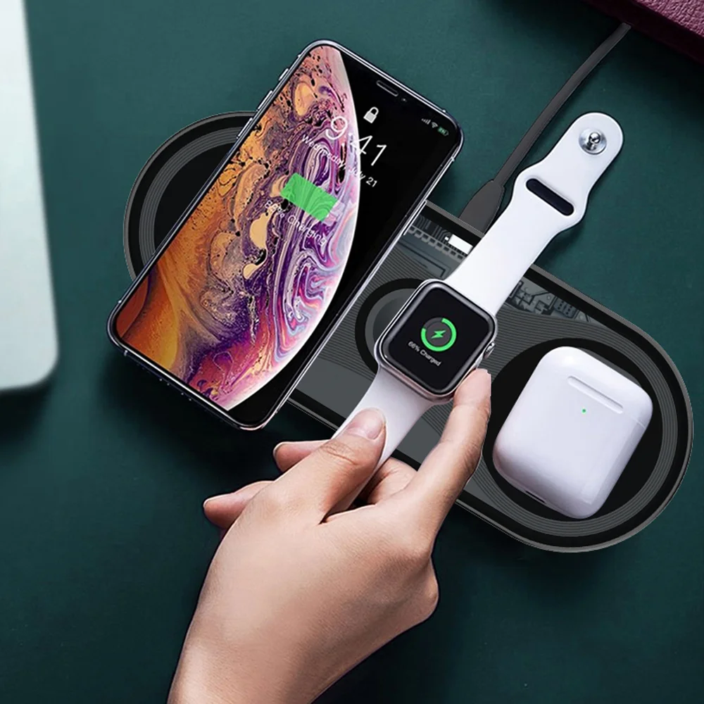 

Free Shipping 1 Sample OK Portable 15w High Power for Apple Watch TWS BT Earphone Mobile Phone Smart 3 in 1 Wireless Charger