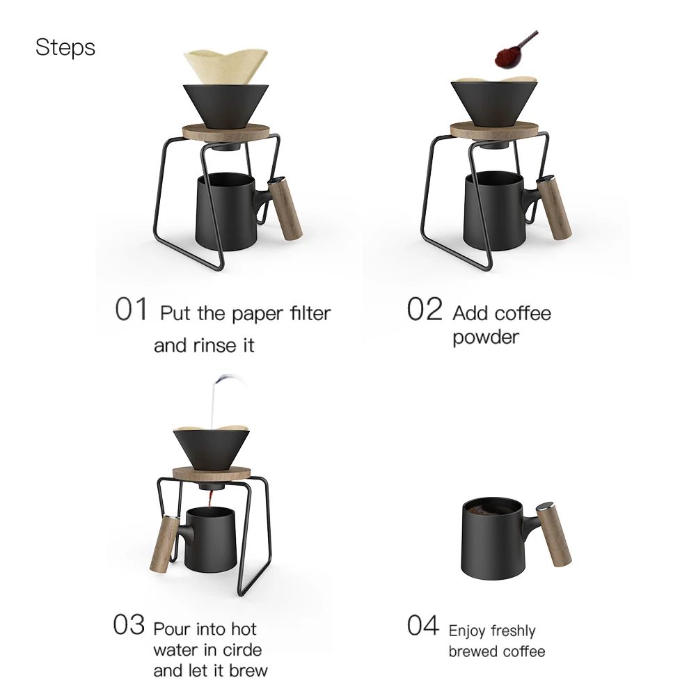 Dhpo Ceramic V60 Coffee Dripper Set With Cone Shaped Filter And