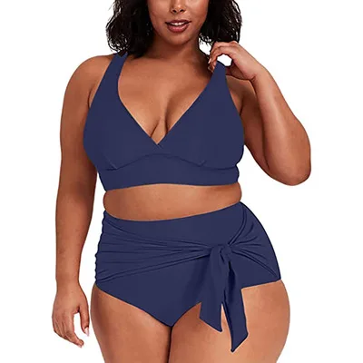 

F41152A Europe and the United States new sexy pure color high waist large size fitness swimwear(old) plus size swimwear, As picture