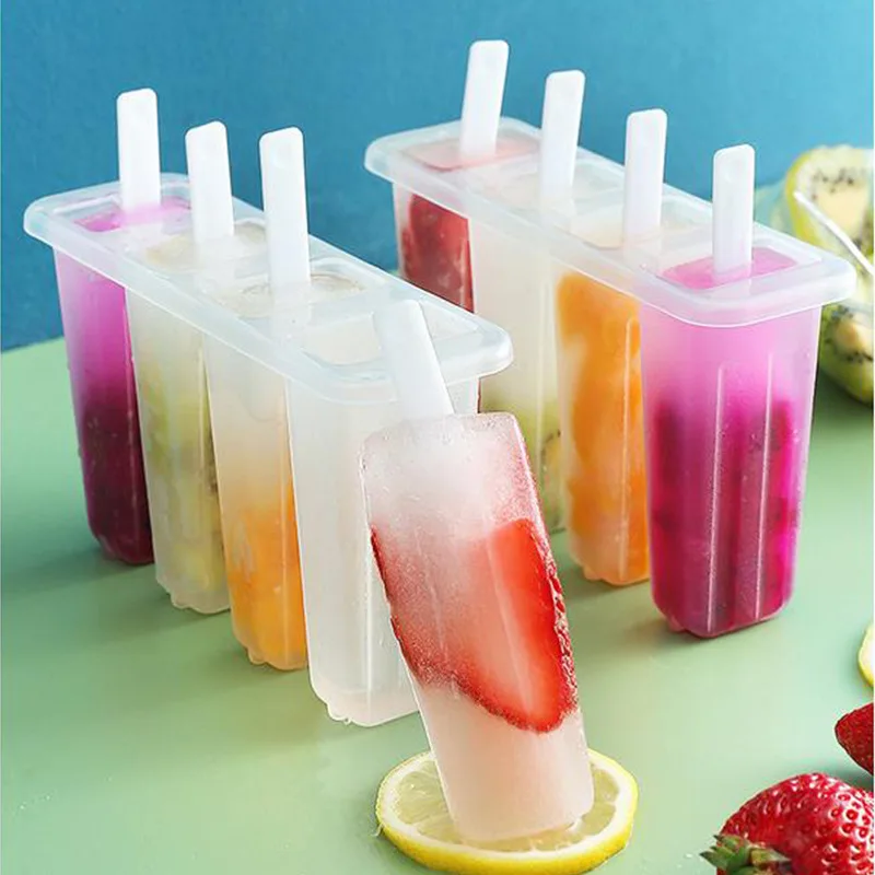 

4 Cavity Clear Plastic Pp Ice Cream Popsicle Stand Mold Homemade Ice Pop Molds with Popsicle Sticks