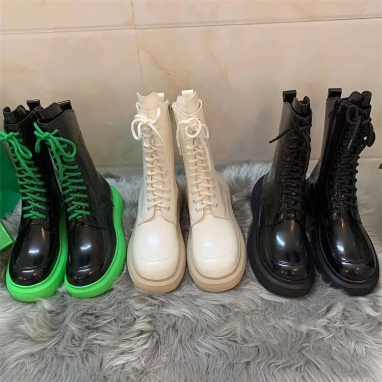 

Ins Hot Sale British Style Genuine Leather Breathable Zipper Bandage Green Bottom Short Boots Women's Martin Boots, Customized color