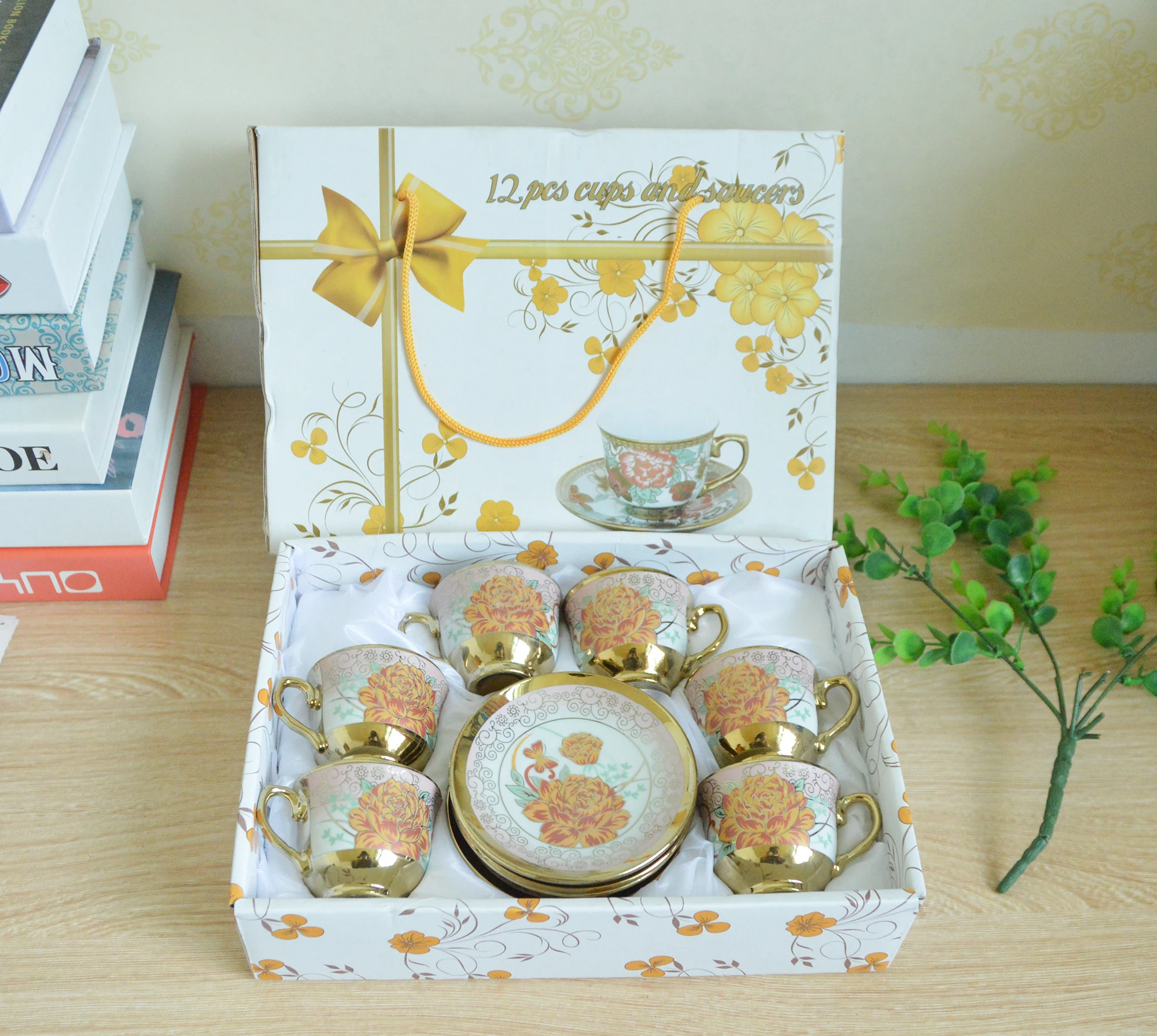 

Gold Rim Porcelain Afternoon Tea Party gold-plated tea set gifts Coffee Ceramic Cups Saucer Set Coffee & Tea Sets, Golden