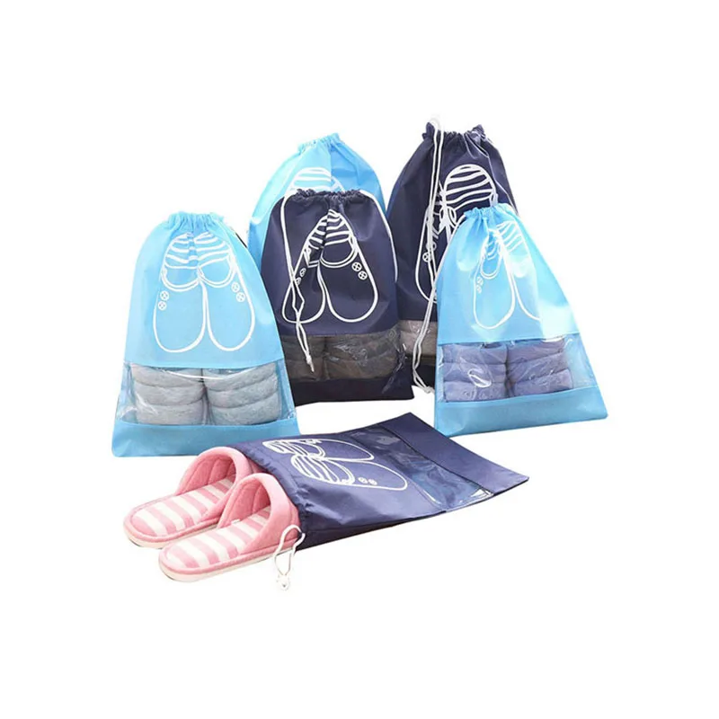 

Outdoor Travel Drawstring Dust Proof Pouch Non Woven Shoe Bag Clear Gym Portable Storage Shoes Organizer, 9 color
