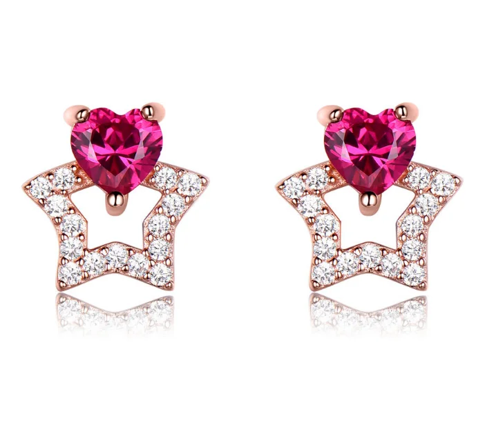 

Hot Sale Korean Earrings 925 Sterling Silver Star Heart Stud Earring For Cute Girl