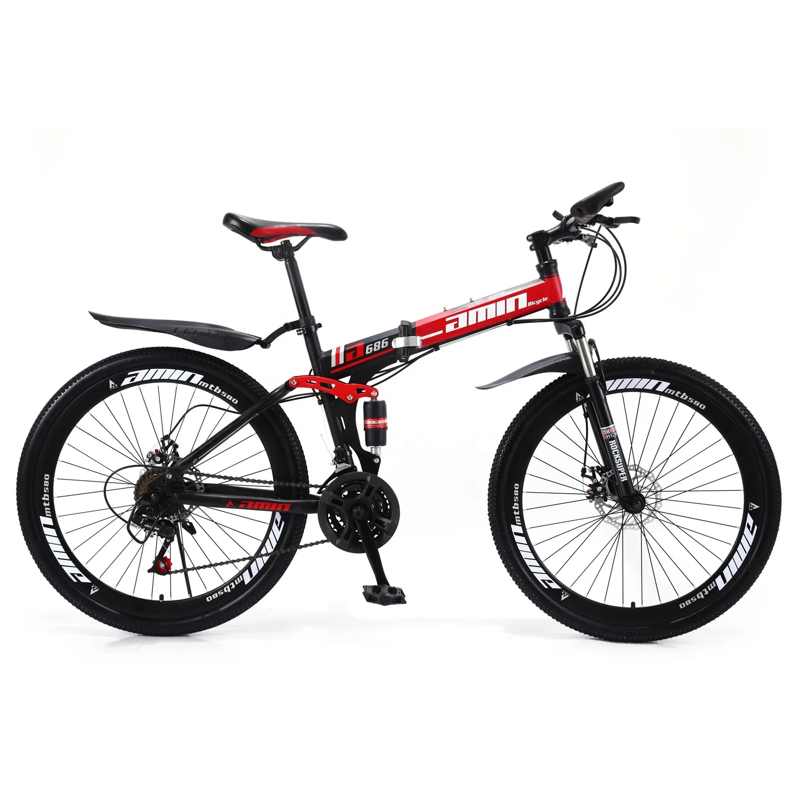 

Areyourshop Unisex Full Suspension 26" Folding Mountain Bicycle 21 Speed Foldable Bike MTB