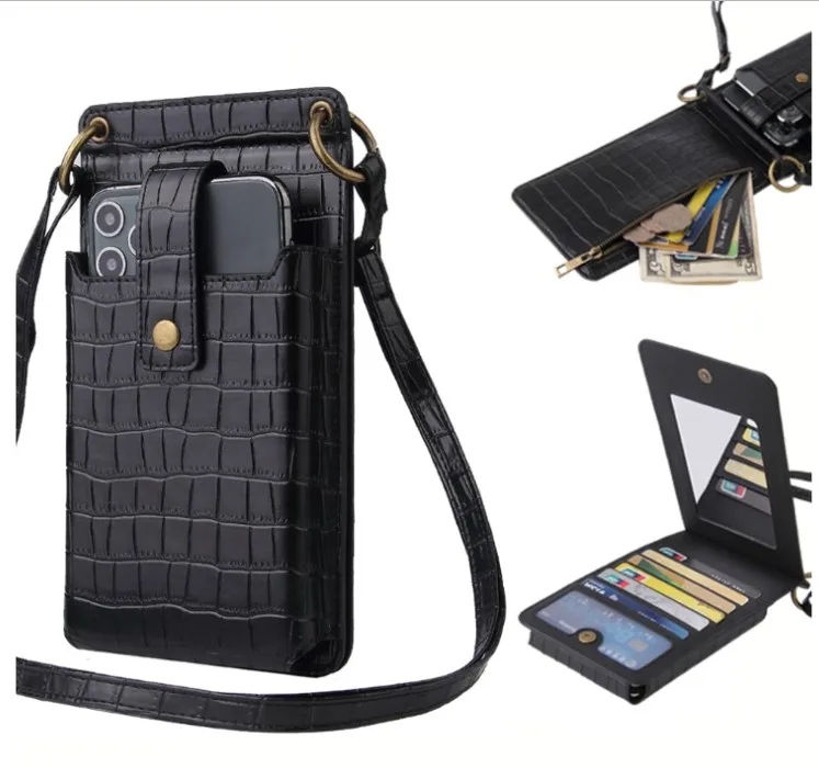

Fashion embossed crocodile leather cell phone crossbody bag wallet mobile phone bags cases, Black,red,blue,gray,green,