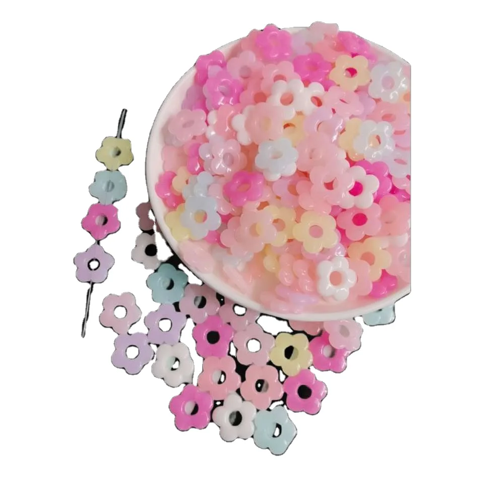 Assorted Jelly Candy Color Acrylic Beads Flower Shape Spacer Charms 5-Petal Flower Loose Beads for DIY Craft Jewelry Making
