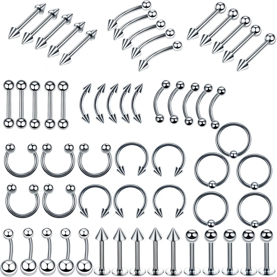 

HOVANCI wholesale 316L Surgical Steel Plated Piercing Stud Jewelry 60PCS Nose Ring Pin Set Nose Ring Body Piercing Jewelry, Steel color