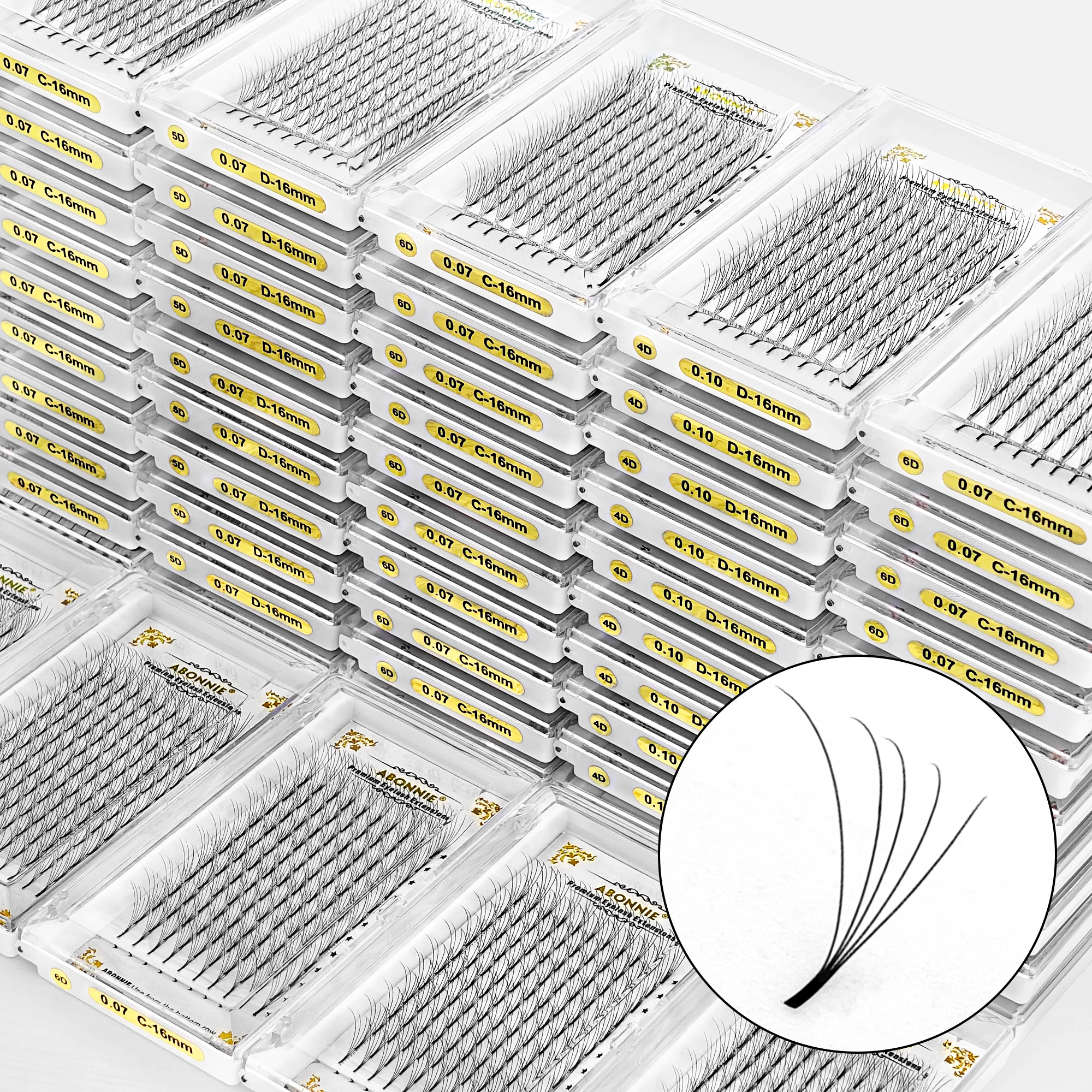 Abonnie Wholesale 3D 5D 6D Premade Lash Fans Long Stem Flat Base Narrow Pre Made Lash Fans Trays Mink Premade Eyelash Volume Fan